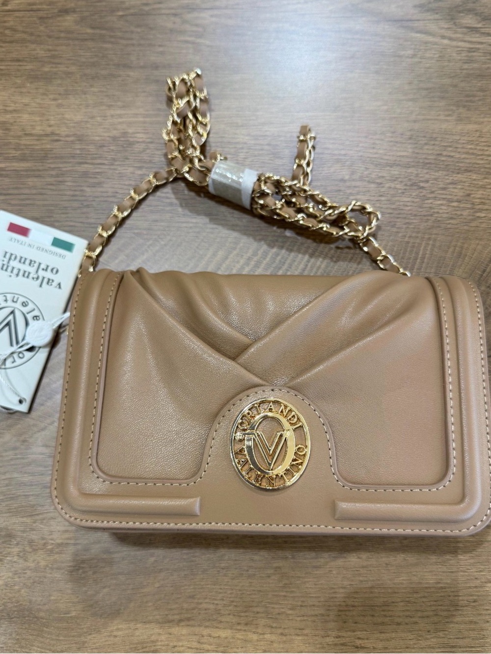 Valentino Orlandi Taupe Vegan Leather Shoulder Bag